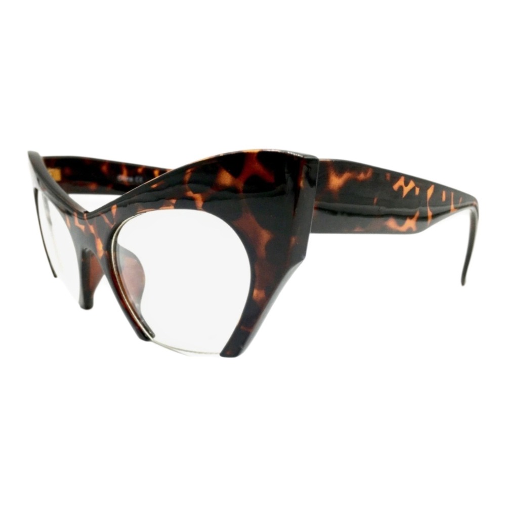 Cat Eye Glasses Women OS Tortoise New Dramatic Semi-Rimless Oversized JP3071-3 - Picture 3 of 8